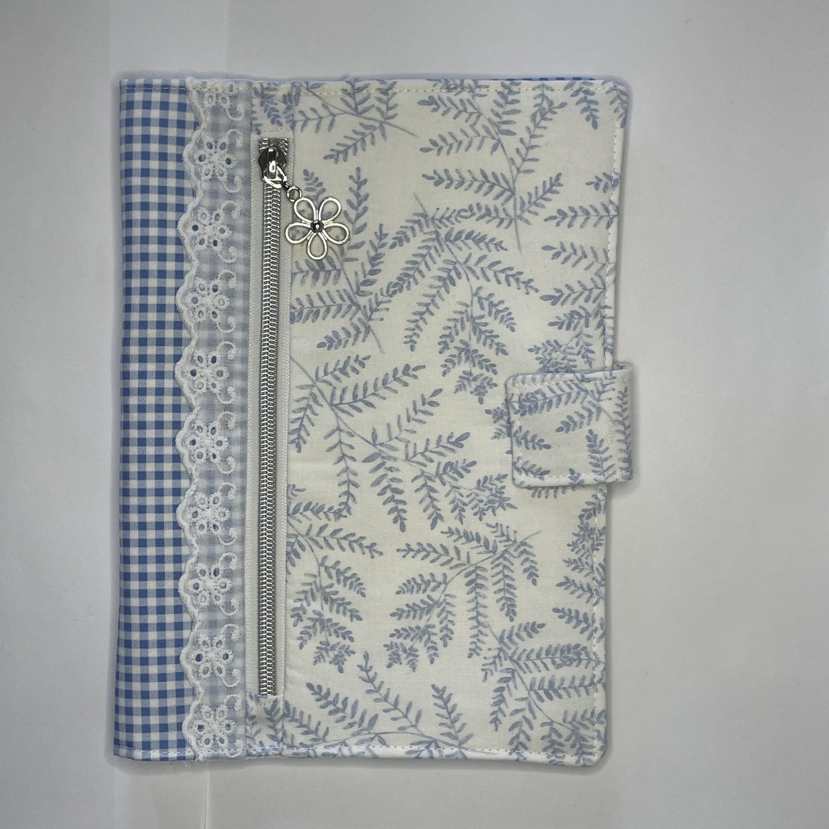 Notebook Cover-Woodland Fern Blue on White-Fits up to 6x9x1 Book or Notebook With or Without Coil Binding