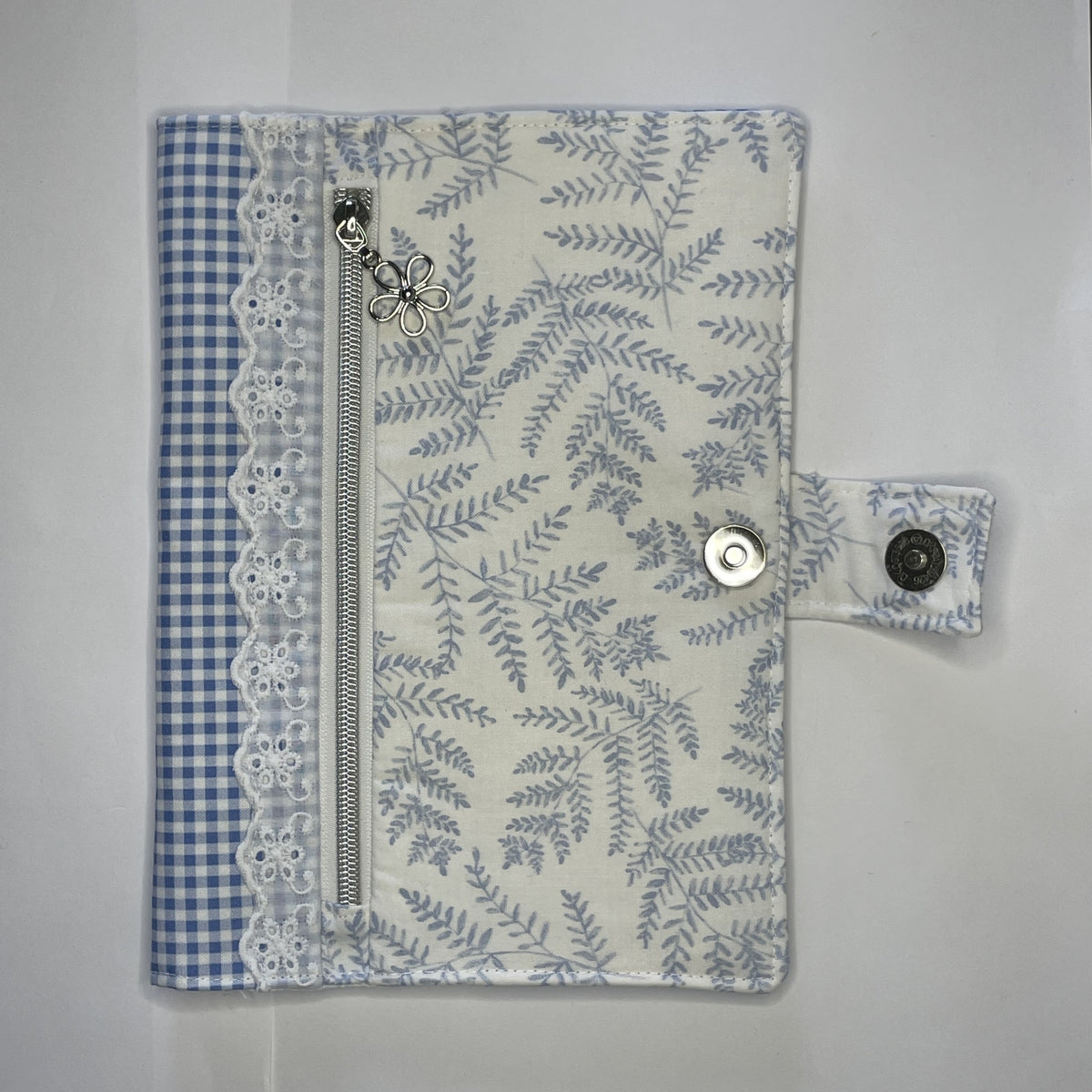 Notebook Cover-Woodland Fern Blue on White-Fits up to 6x9x1 Book or Notebook With or Without Coil Binding