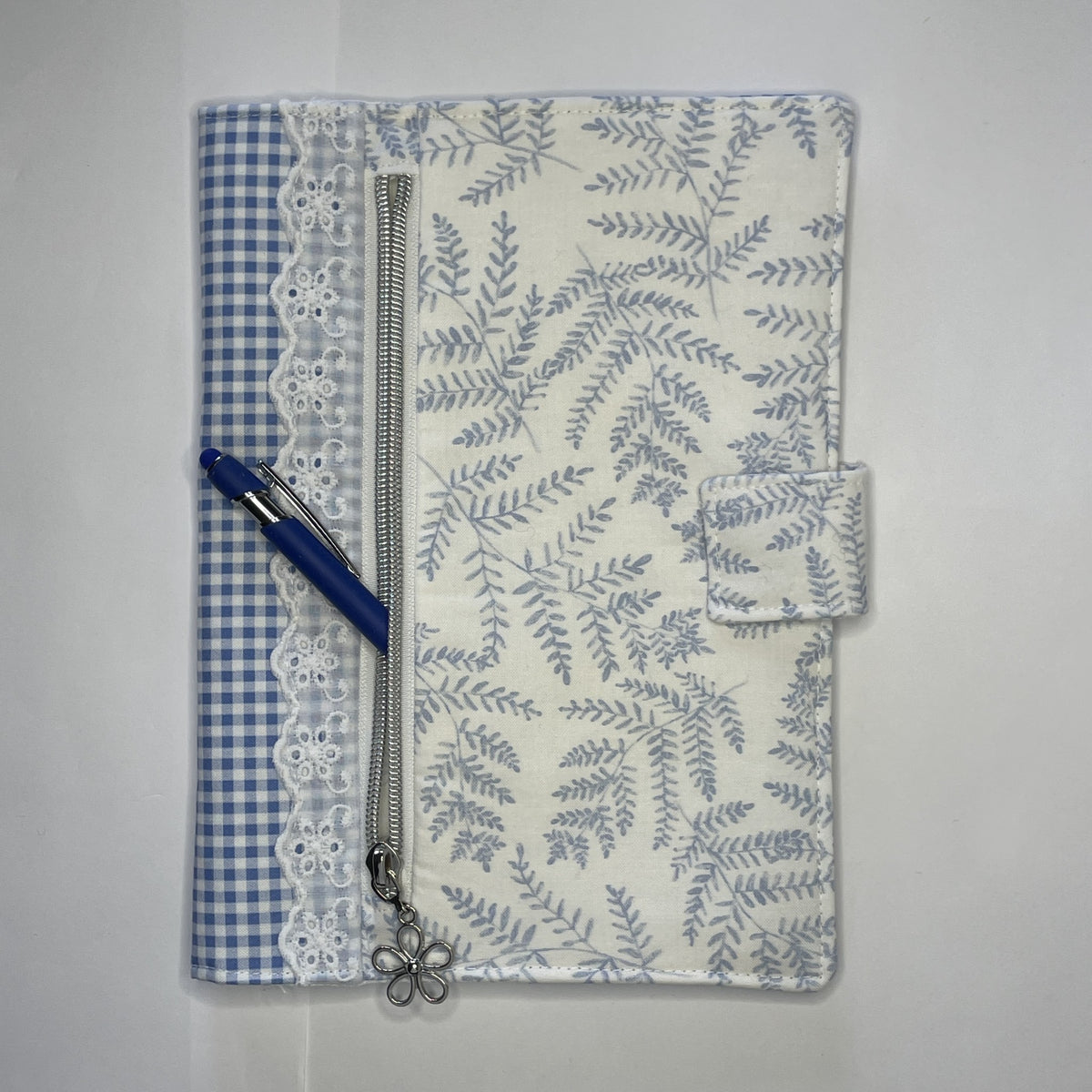 Notebook Cover-Woodland Fern Blue on White-Fits up to 6x9x1 Book or Notebook With or Without Coil Binding