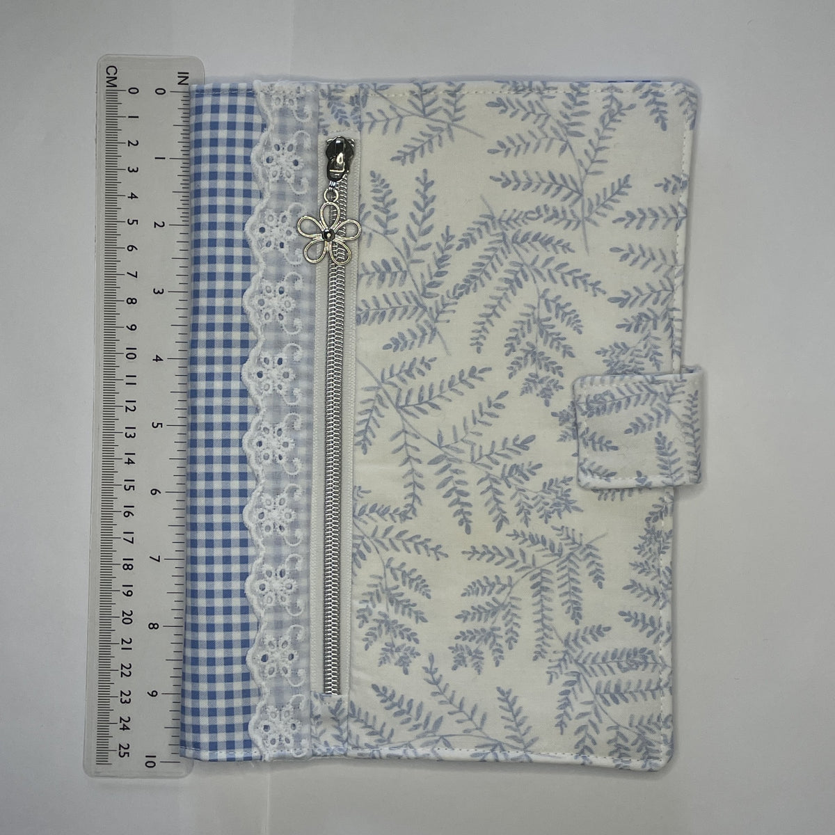Notebook Cover-Woodland Fern Blue on White-Fits up to 6x9x1 Book or Notebook With or Without Coil Binding