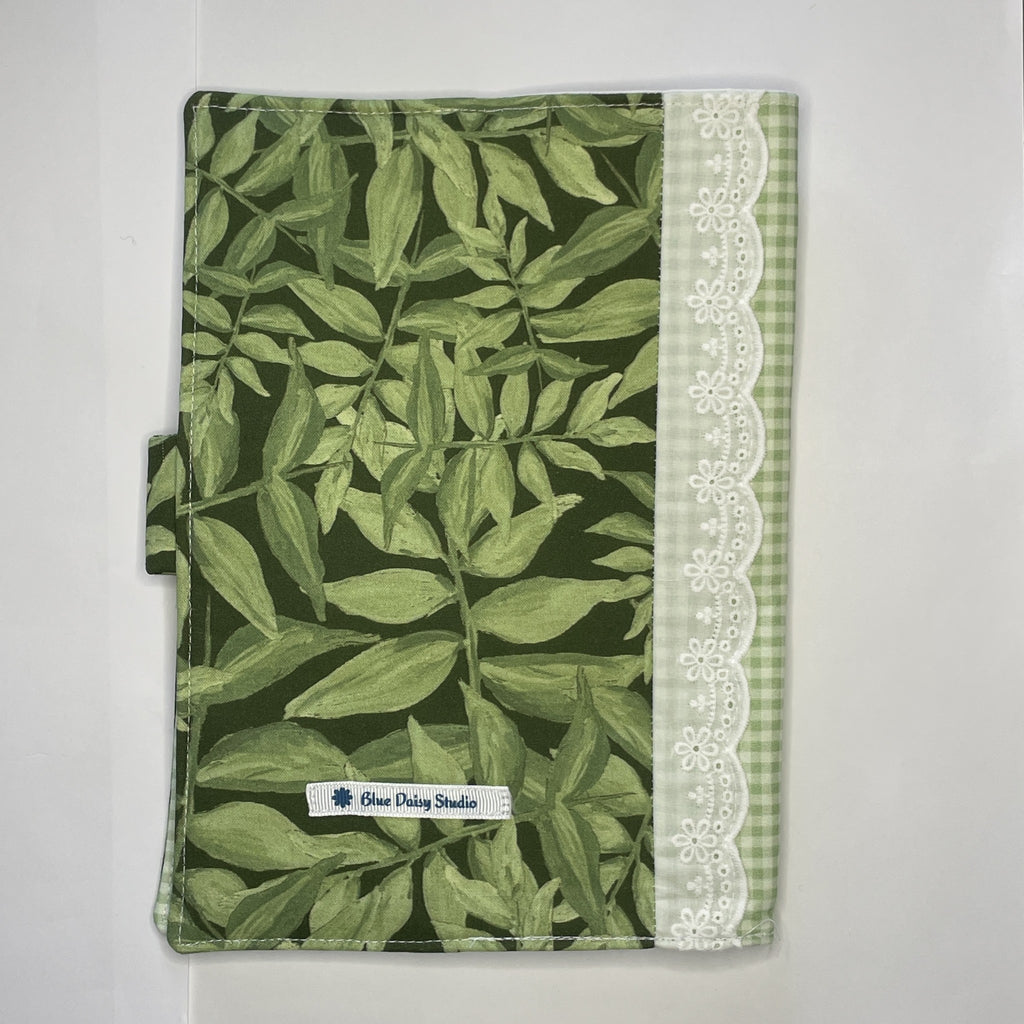 Notebook Cover-Jungle Aria Leaves on Dark Green-Fits up to 6x9x1 Book or Notebook With or Without Coil Binding