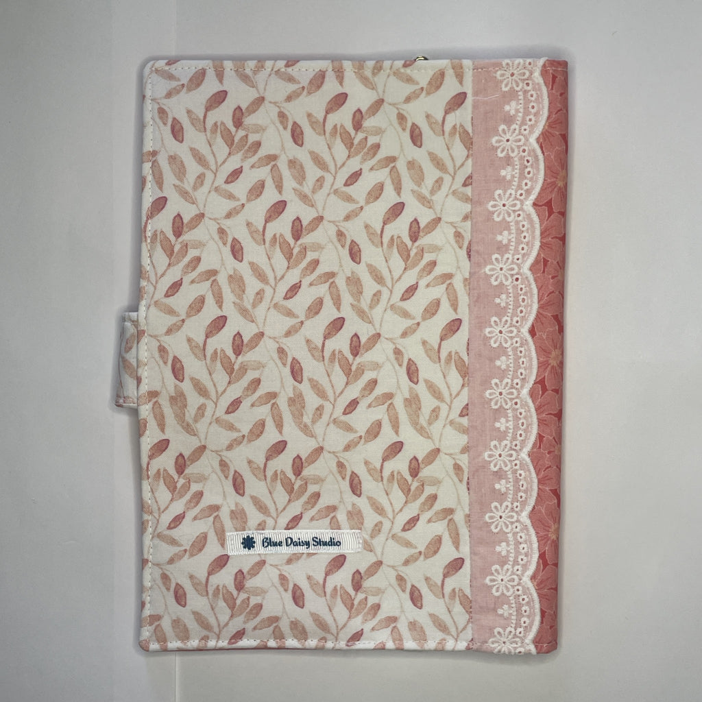 Notebook Cover-Bella Petals Leaf Pattern Pink on White-Fits up to 6x9x1 Book or Notebook With or Without Coil Binding