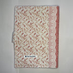 Notebook Cover-Bella Petals Leaf Pattern Pink on White-Fits up to 6x9x1 Book or Notebook With or Without Coil Binding