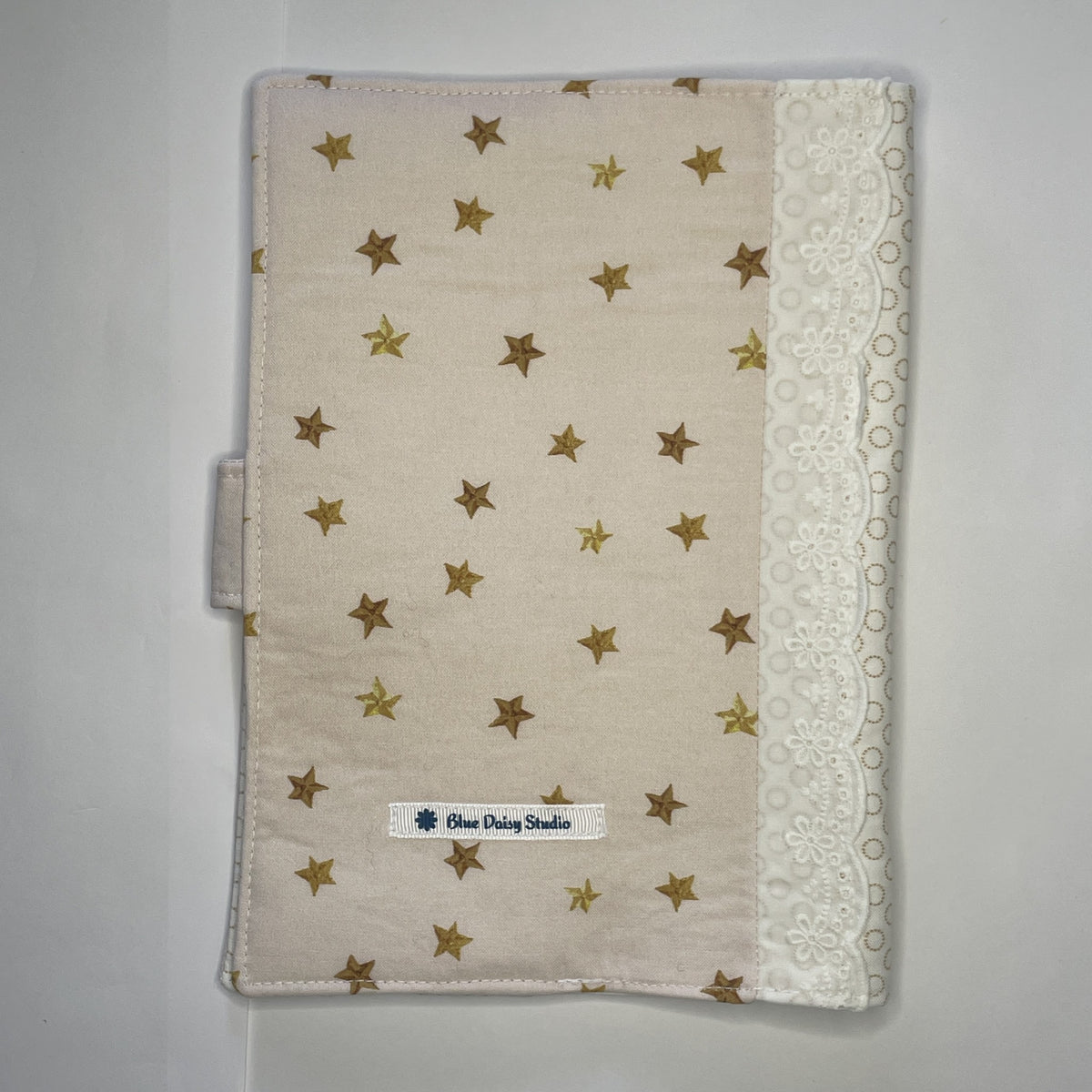 Notebook Cover- Hand Painted Golden Stars on Pale Pink-Fits up to 6x9x1 Book or Notebook With or Without Coil Binding