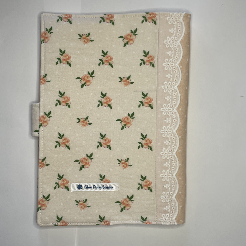 Notebook Cover-Peach Rose Pattern on Pale Peach-Fits up to 6x9x1 Book or Notebook With or Without Coil Binding