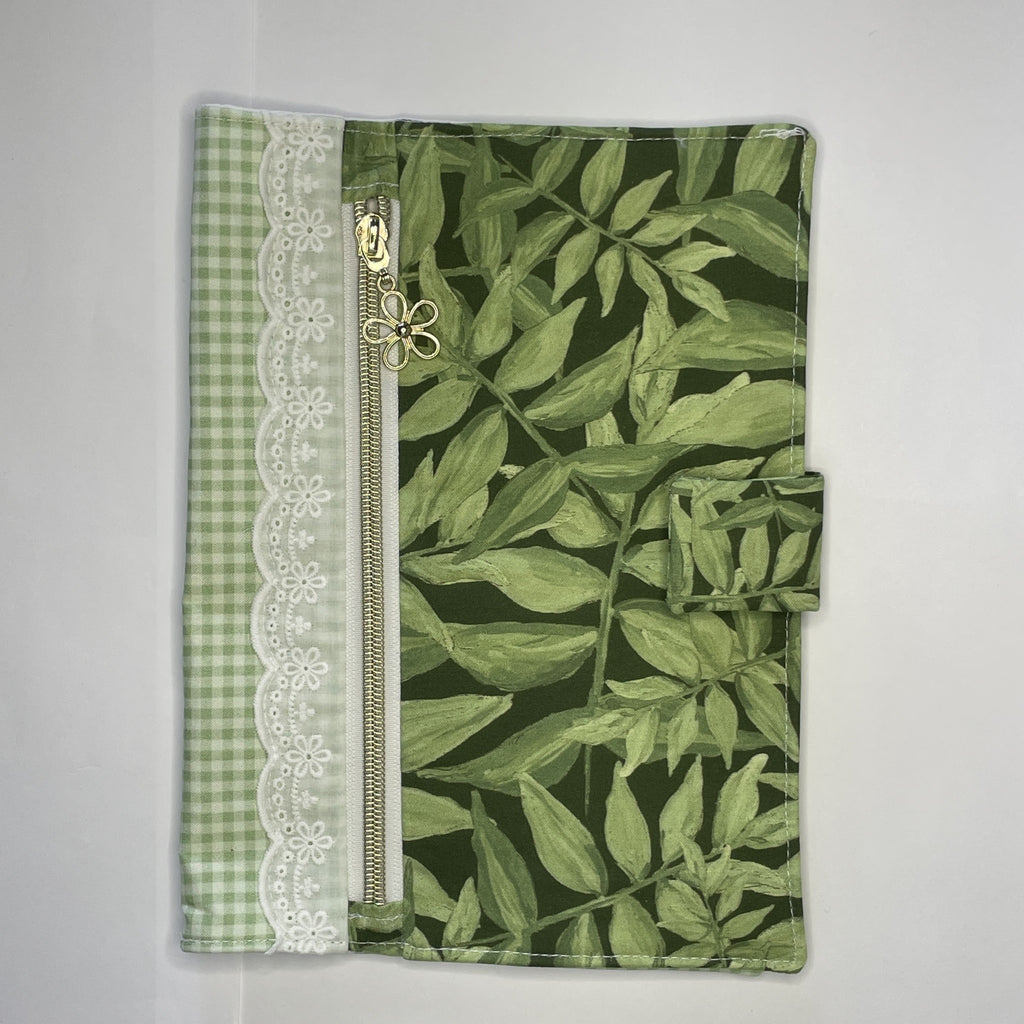 Notebook Cover-Jungle Aria Leaves on Dark Green-Fits up to 6x9x1 Book or Notebook With or Without Coil Binding