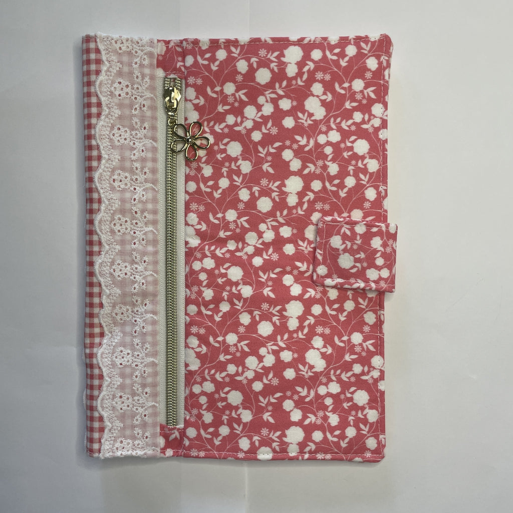 Notebook Cover-Rose Vine Floral Pattern White on Dark Pink-Fits up to 6x9x1 Book or Notebook With or Without Coil Binding