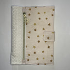 Notebook Cover- Hand Painted Golden Stars on Pale Pink-Fits up to 6x9x1 Book or Notebook With or Without Coil Binding