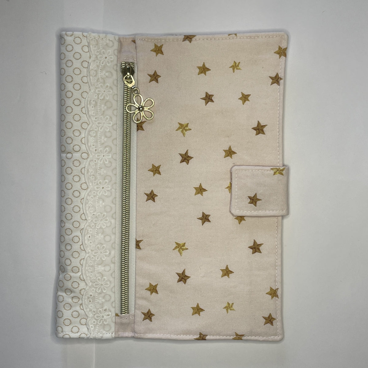 Notebook Cover- Hand Painted Golden Stars on Pale Pink-Fits up to 6x9x1 Book or Notebook With or Without Coil Binding