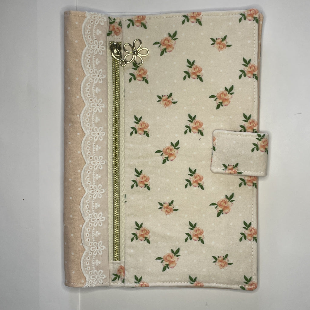 Notebook Cover-Peach Rose Pattern on Pale Peach-Fits up to 6x9x1 Book or Notebook With or Without Coil Binding