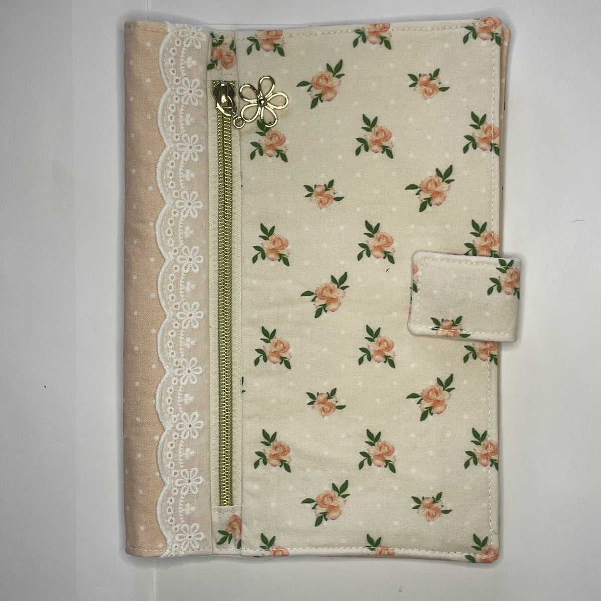 Notebook Cover-Peach Rose Pattern on Pale Peach-Fits up to 6x9x1 Book or Notebook With or Without Coil Binding