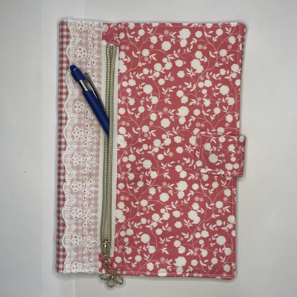 Notebook Cover-Rose Vine Floral Pattern White on Dark Pink-Fits up to 6x9x1 Book or Notebook With or Without Coil Binding