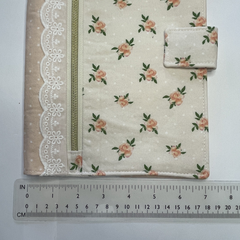 Notebook Cover-Peach Rose Pattern on Pale Peach-Fits up to 6x9x1 Book or Notebook With or Without Coil Binding