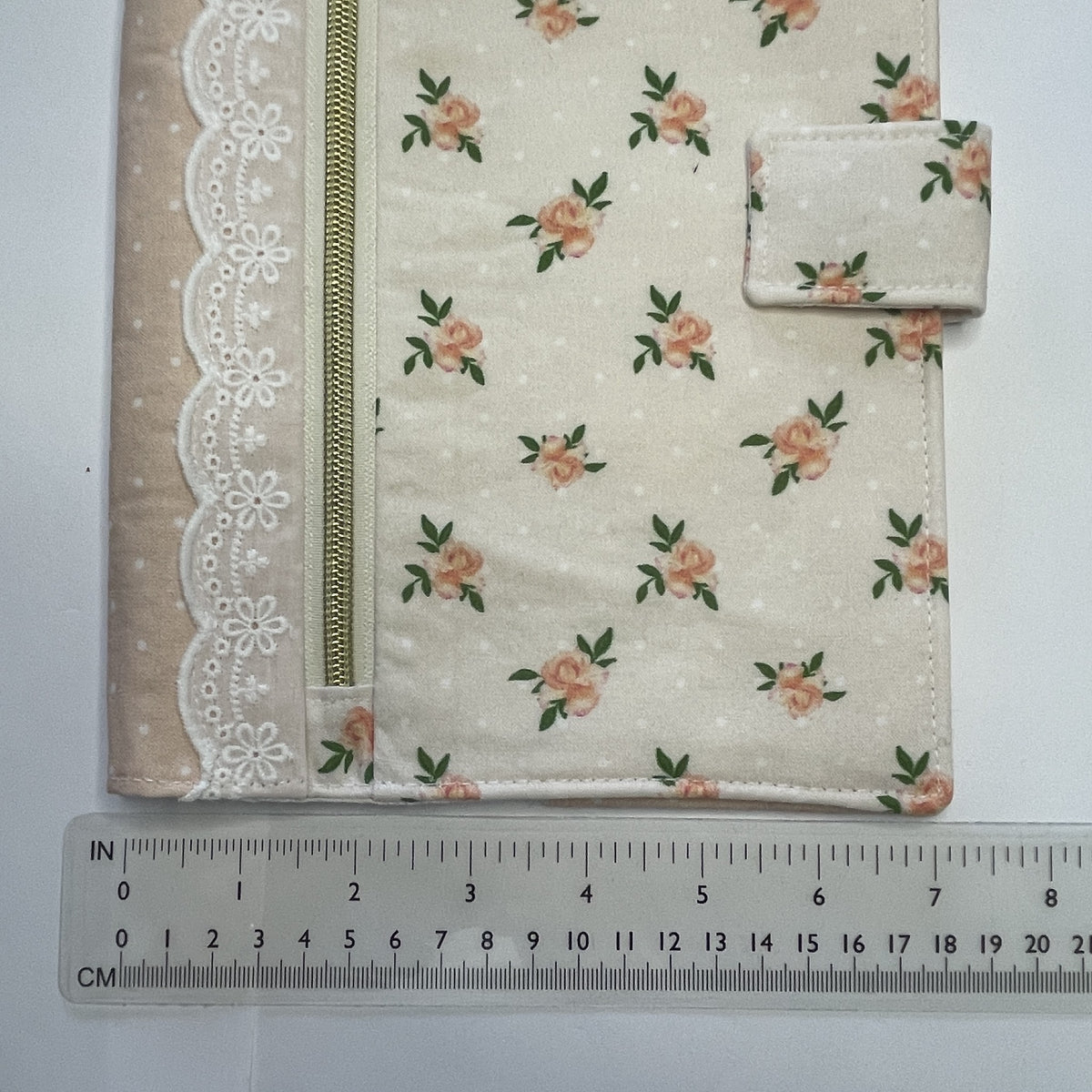 Notebook Cover-Peach Rose Pattern on Pale Peach-Fits up to 6x9x1 Book or Notebook With or Without Coil Binding