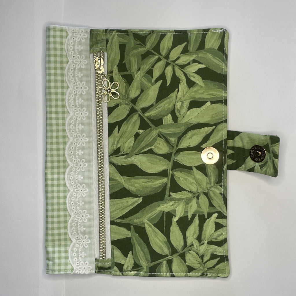 Notebook Cover-Jungle Aria Leaves on Dark Green-Fits up to 6x9x1 Book or Notebook With or Without Coil Binding