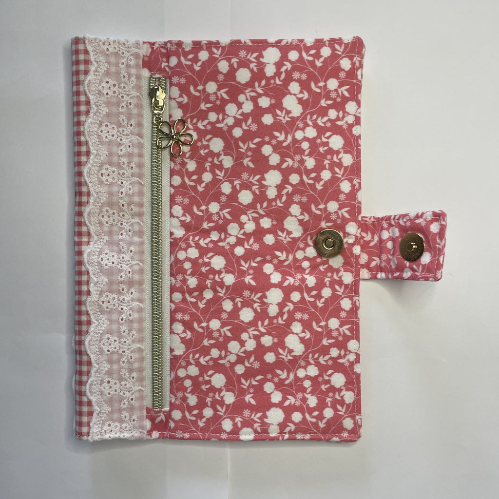 Notebook Cover-Rose Vine Floral Pattern White on Dark Pink-Fits up to 6x9x1 Book or Notebook With or Without Coil Binding