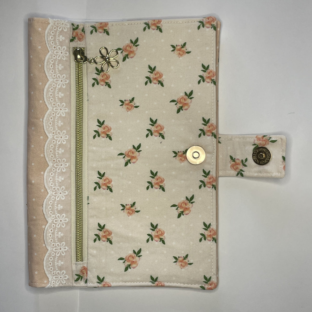 Notebook Cover-Peach Rose Pattern on Pale Peach-Fits up to 6x9x1 Book or Notebook With or Without Coil Binding