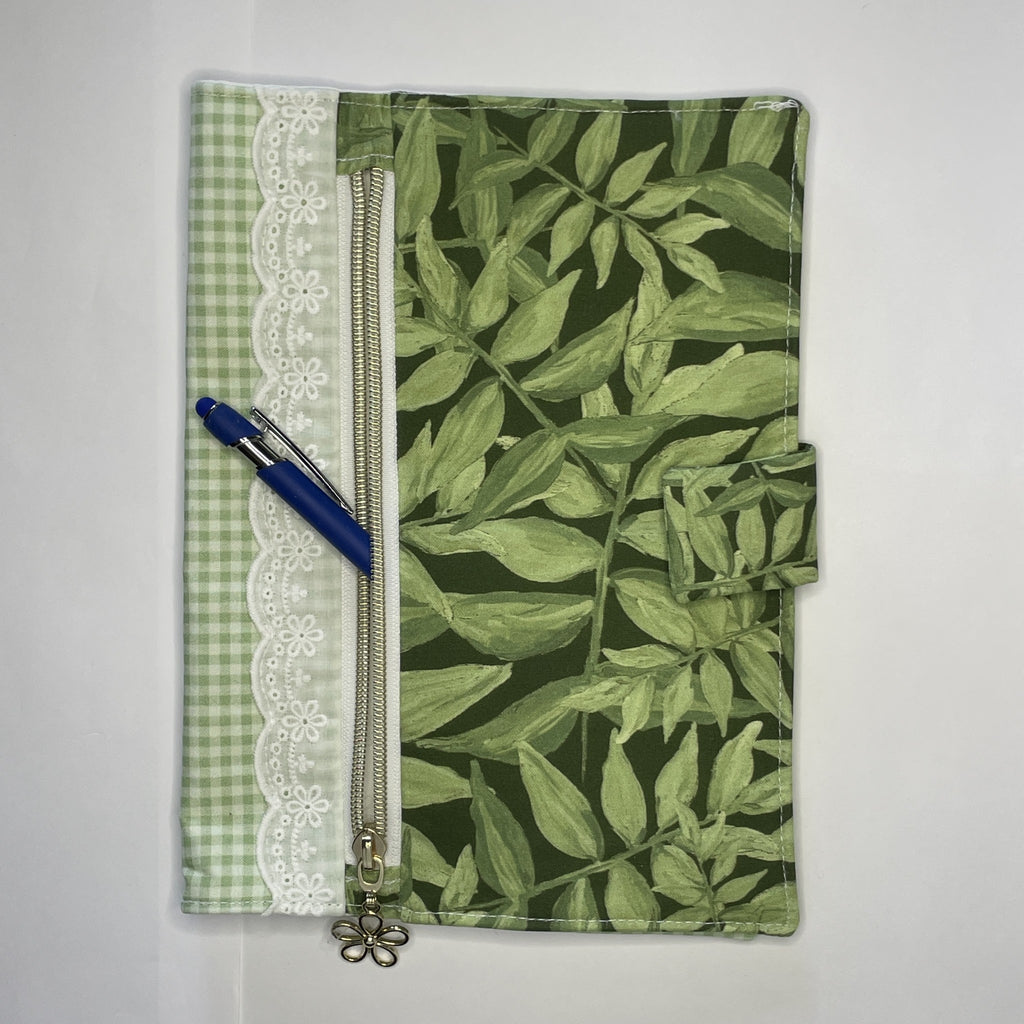 Notebook Cover-Jungle Aria Leaves on Dark Green-Fits up to 6x9x1 Book or Notebook With or Without Coil Binding