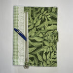 Notebook Cover-Jungle Aria Leaves on Dark Green-Fits up to 6x9x1 Book or Notebook With or Without Coil Binding