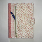 Notebook Cover-Bella Petals Leaf Pattern Pink on White-Fits up to 6x9x1 Book or Notebook With or Without Coil Binding