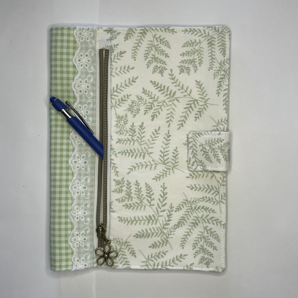 Notebook Cover-Woodland Fern Green on White-Fits up to 6x9x1 Book or Notebook With or Without Coil Binding