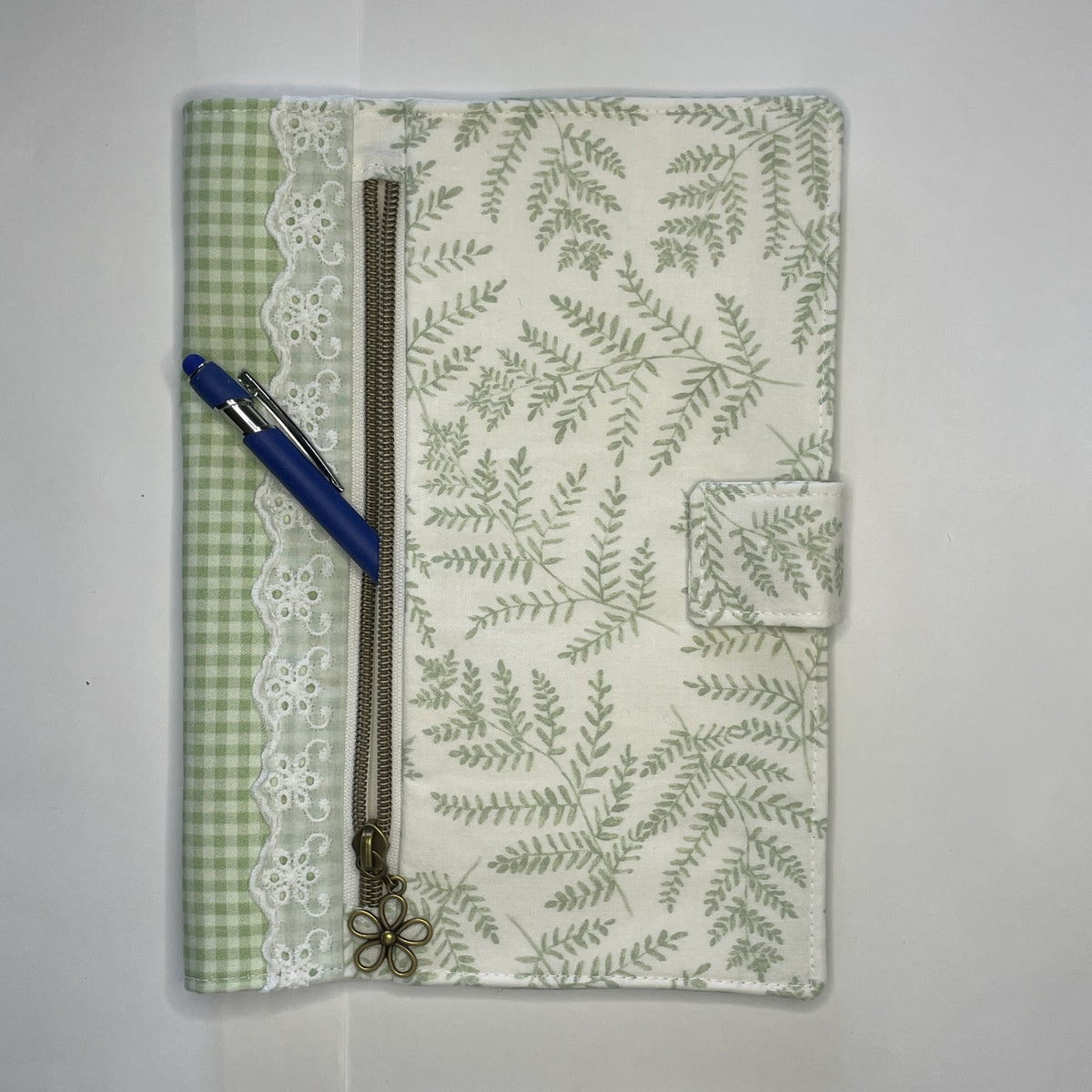 Notebook Cover-Woodland Fern Green on White-Fits up to 6x9x1 Book or Notebook With or Without Coil Binding