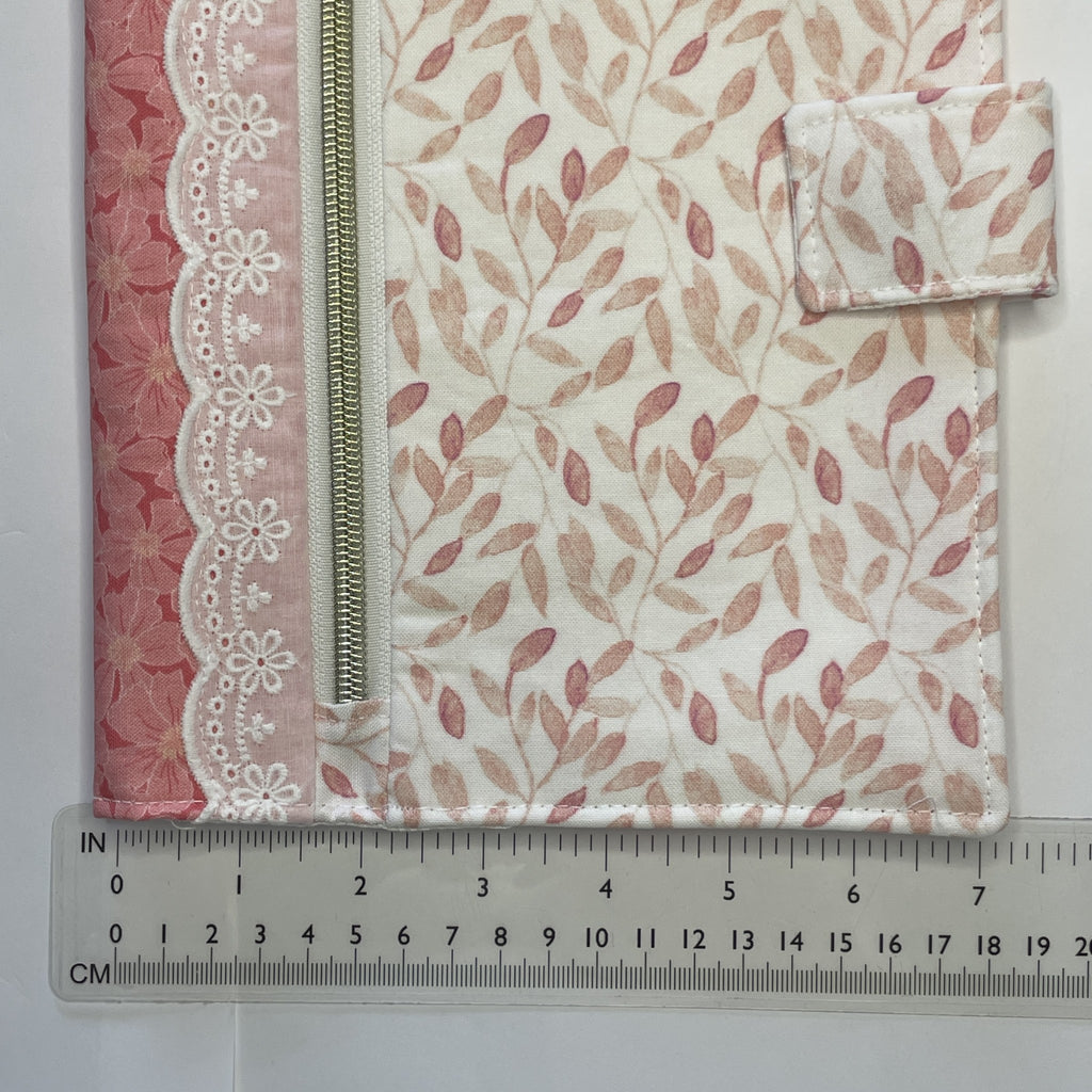 Notebook Cover-Bella Petals Leaf Pattern Pink on White-Fits up to 6x9x1 Book or Notebook With or Without Coil Binding