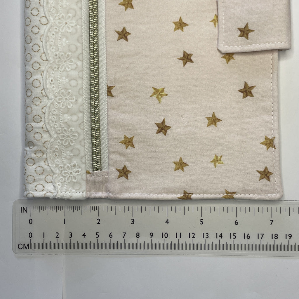 Notebook Cover- Hand Painted Golden Stars on Pale Pink-Fits up to 6x9x1 Book or Notebook With or Without Coil Binding