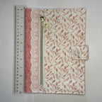 Notebook Cover-Bella Petals Leaf Pattern Pink on White-Fits up to 6x9x1 Book or Notebook With or Without Coil Binding
