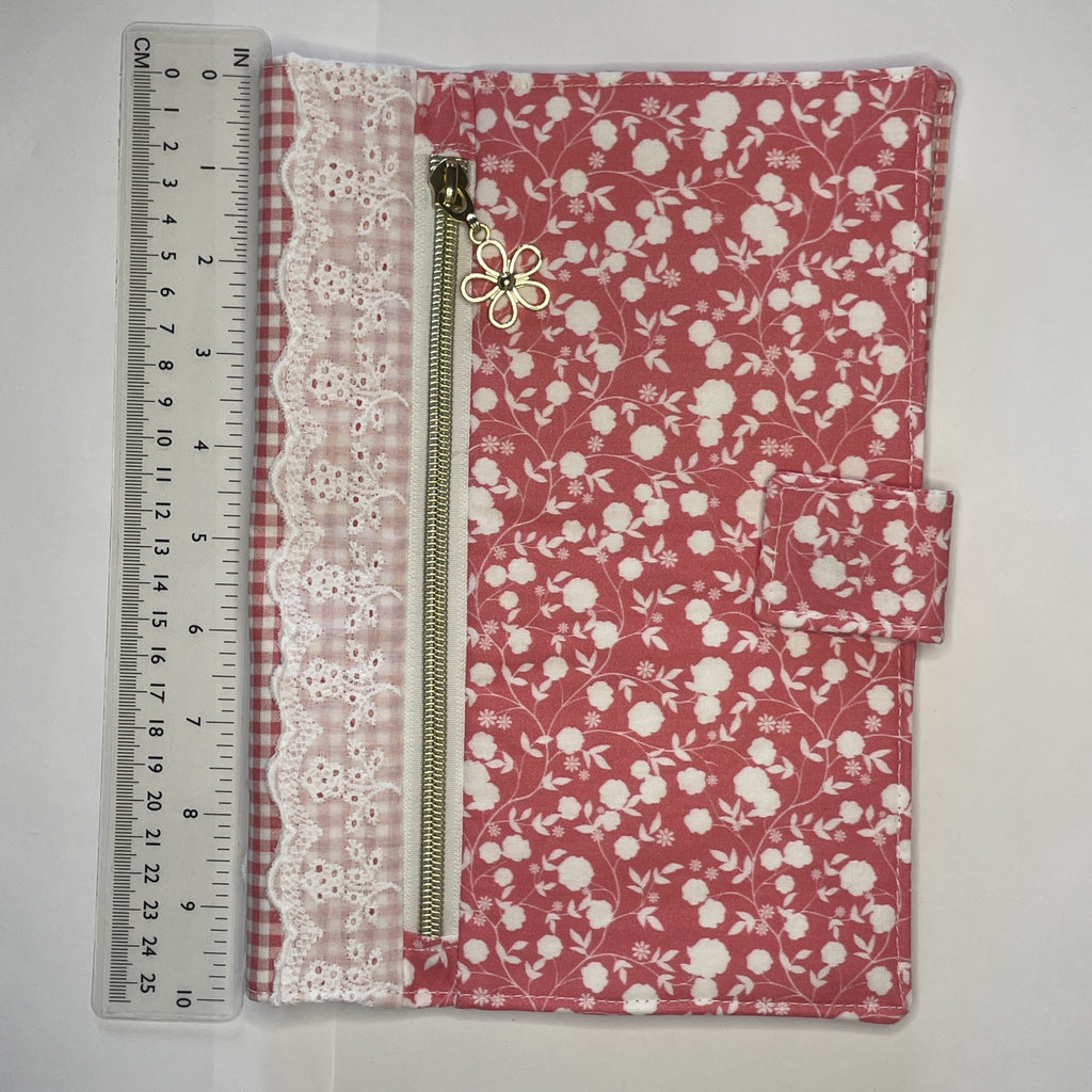 Notebook Cover-Rose Vine Floral Pattern White on Dark Pink-Fits up to 6x9x1 Book or Notebook With or Without Coil Binding