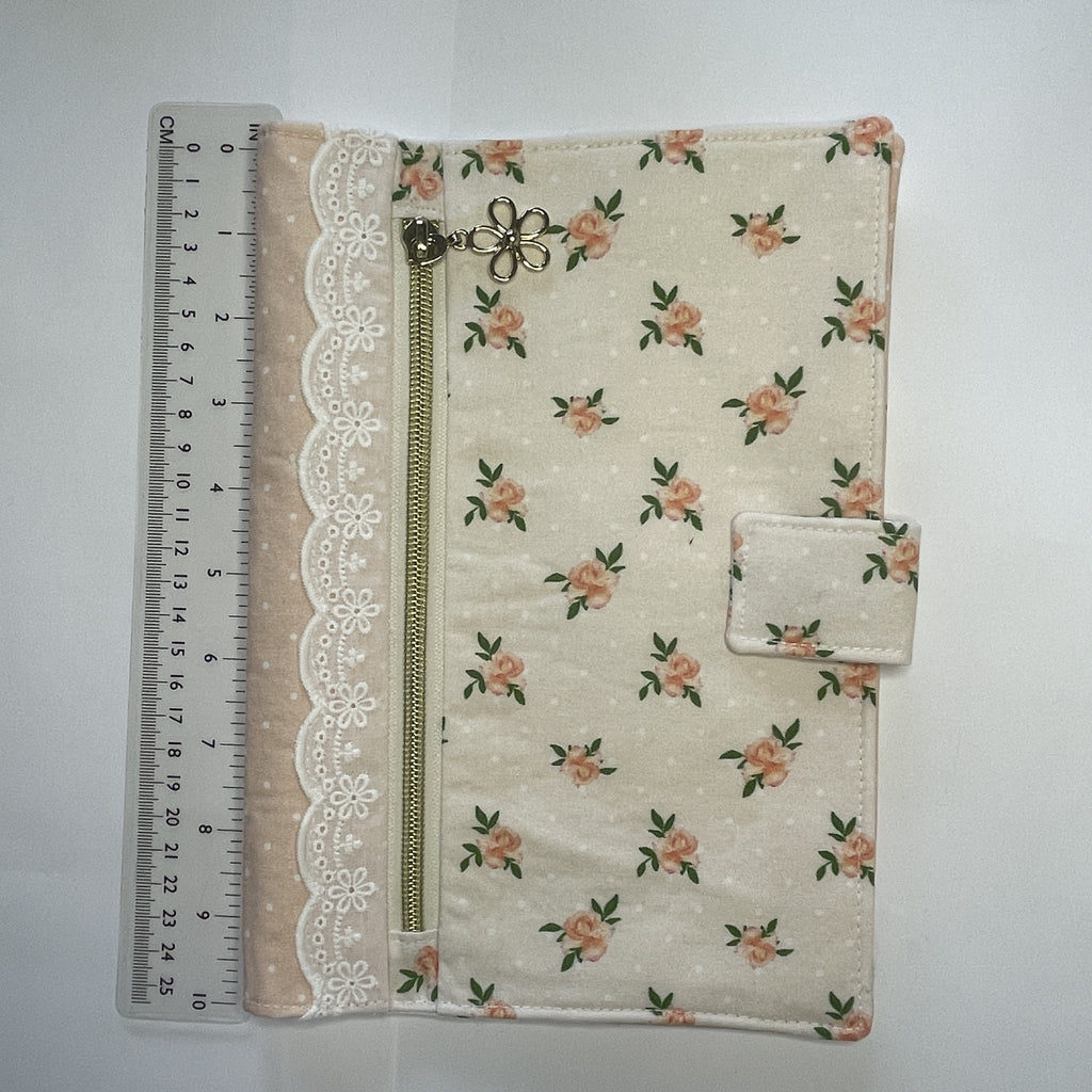 Notebook Cover-Peach Rose Pattern on Pale Peach-Fits up to 6x9x1 Book or Notebook With or Without Coil Binding
