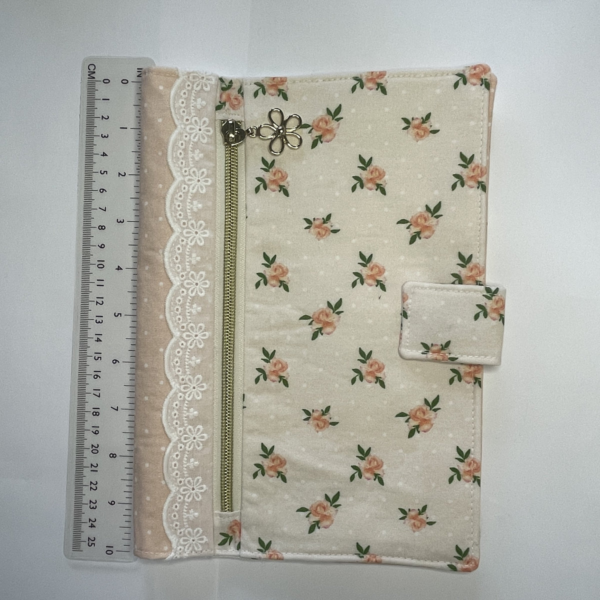 Notebook Cover-Peach Rose Pattern on Pale Peach-Fits up to 6x9x1 Book or Notebook With or Without Coil Binding