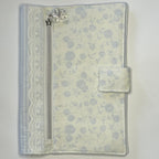 Notebook Cover-Rose Vine Sketch Floral Pattern Blue on Ivory-Fits up to 6x9x1 Book or Notebook With or Without Coil Binding