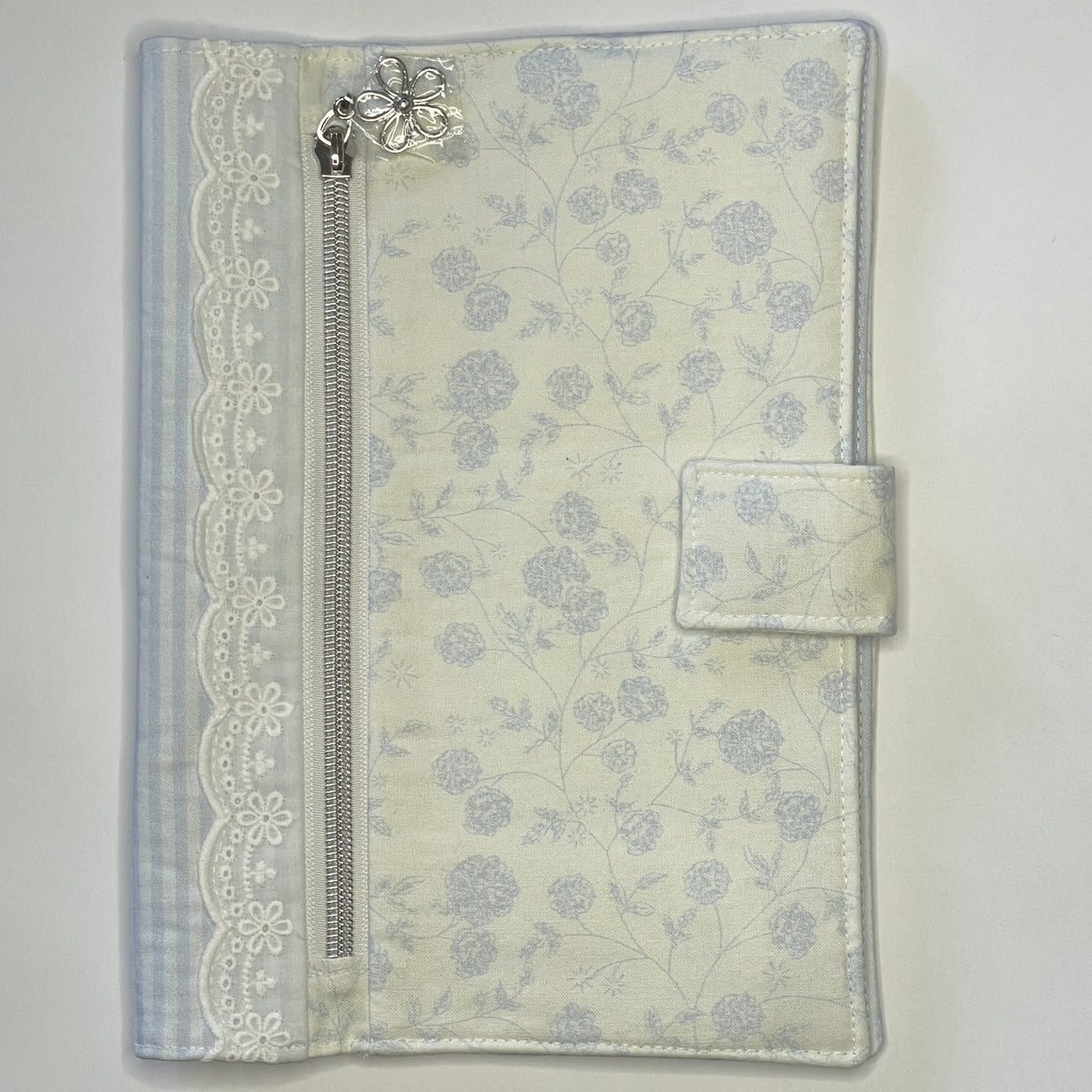 Notebook Cover-Rose Vine Sketch Floral Pattern Blue on Ivory-Fits up to 6x9x1 Book or Notebook With or Without Coil Binding