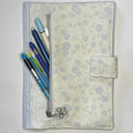 Notebook Cover-Rose Vine Sketch Floral Pattern Blue on Ivory-Fits up to 6x9x1 Book or Notebook With or Without Coil Binding
