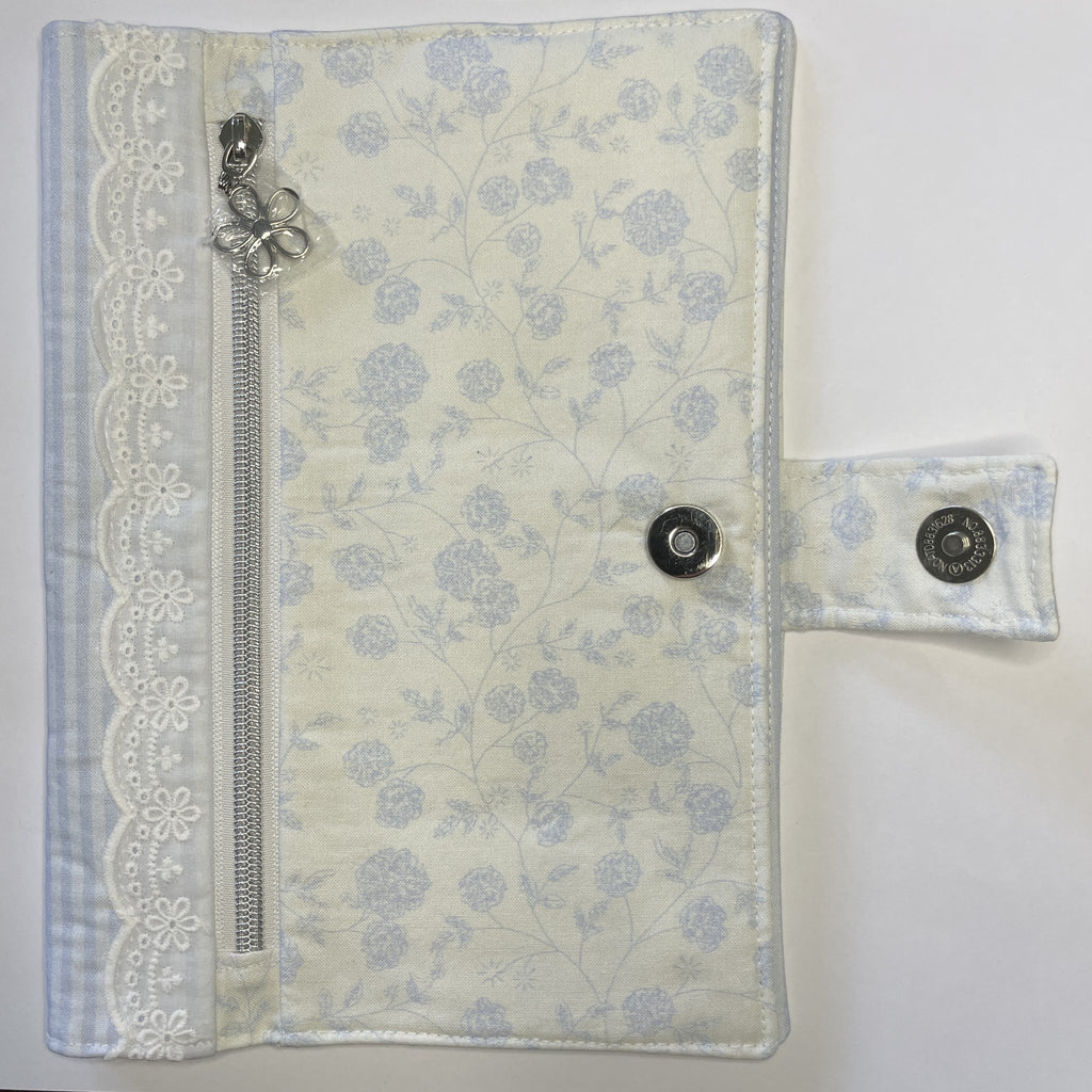 Notebook Cover-Rose Vine Sketch Floral Pattern Blue on Ivory-Fits up to 6x9x1 Book or Notebook With or Without Coil Binding