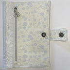 Notebook Cover-Rose Vine Sketch Floral Pattern Blue on Ivory-Fits up to 6x9x1 Book or Notebook With or Without Coil Binding