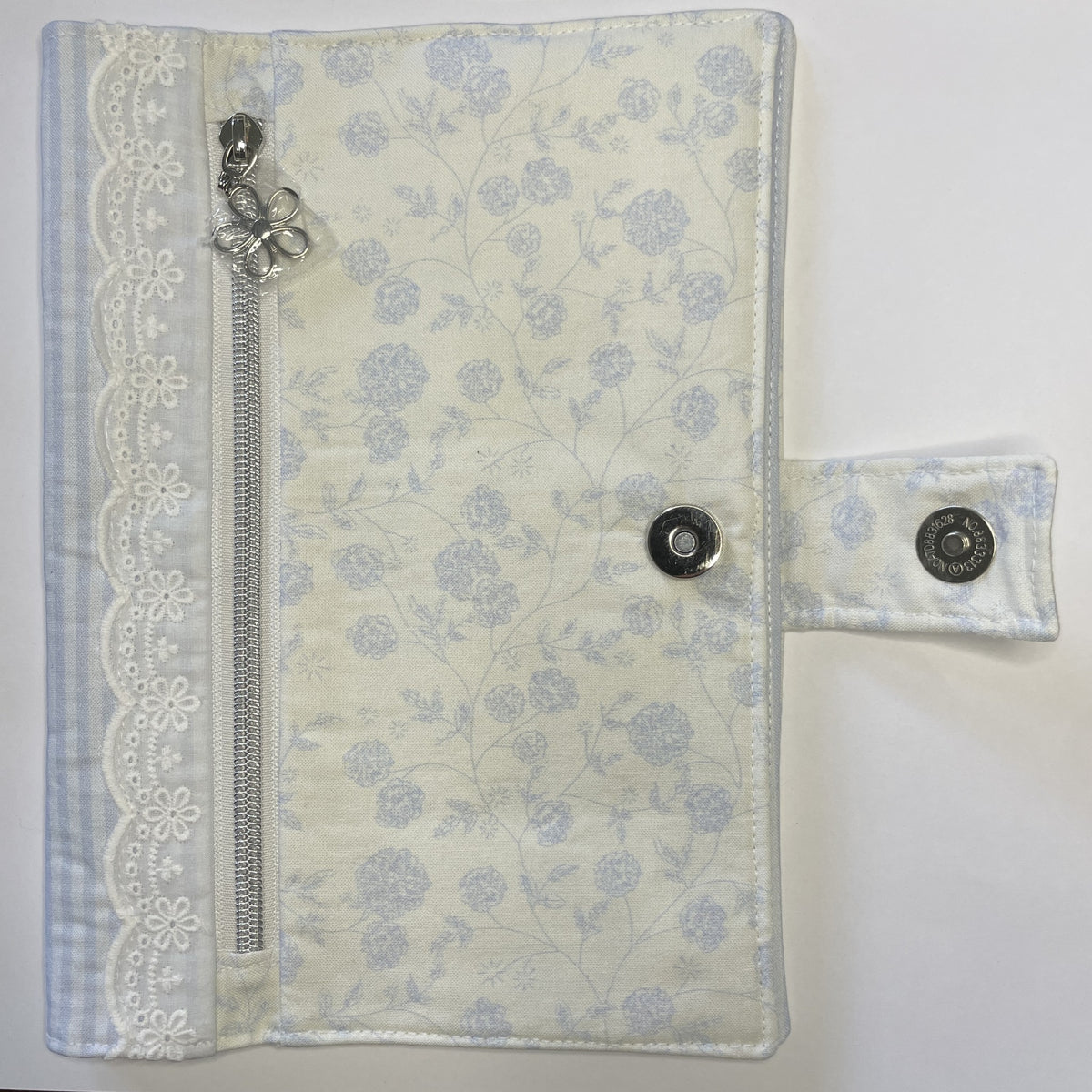 Notebook Cover-Rose Vine Sketch Floral Pattern Blue on Ivory-Fits up to 6x9x1 Book or Notebook With or Without Coil Binding