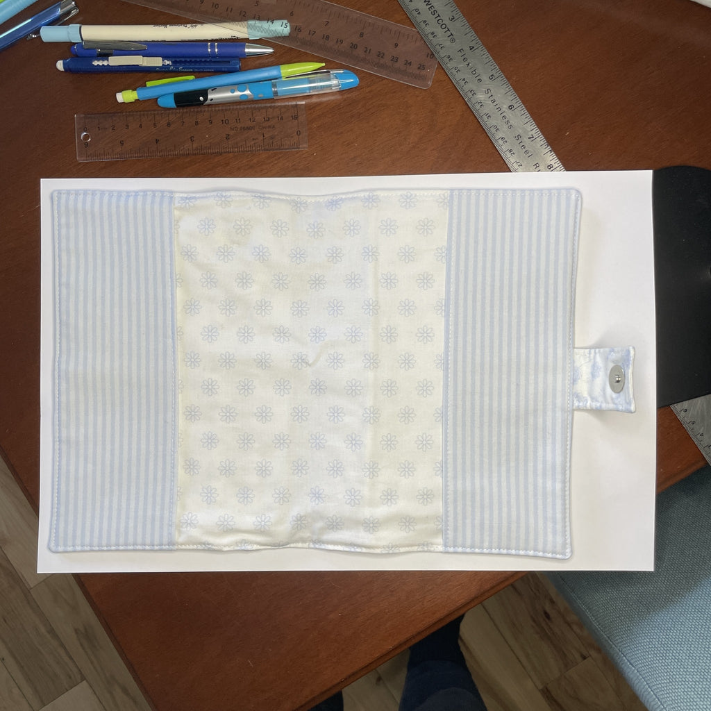 Notebook Cover-Rose Vine Sketch Floral Pattern Blue on Ivory-Fits up to 6x9x1 Book or Notebook With or Without Coil Binding