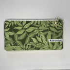 Pencil Case-2 Sections-Jungle Aria Petals Green Leaves on Dark Green-8.5"x4.25"