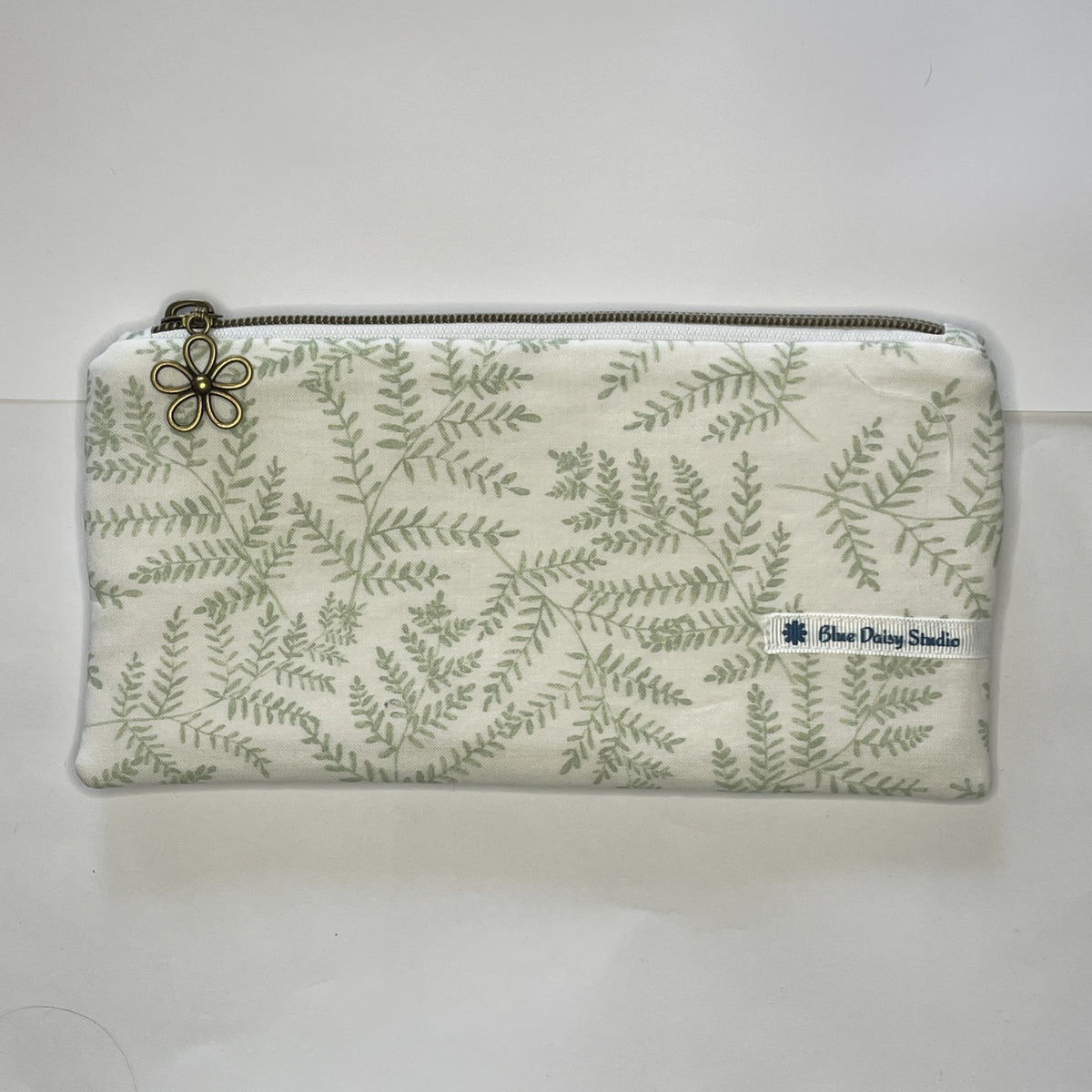 Pencil Case-2 Sections-Woodland Fern Green on White-8.5"x4.25"