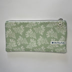 Pencil Case-2 Sections-Huckleberry Branches White on Green-8.5"x4.25"