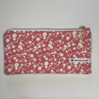 Pencil Case-2 Sections-Rose Floral Vine Pattern White on Dark Pink-8.5"x4.25"