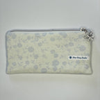 Pencil Case-2 Sections-Rose Floral Sketchy Vine Pattern Blue on Ivory-8.5"x4.25"
