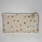 Pencil Case-2 Sections-Golden Stars Pattern on Pale Pink-8.5"x4.25"