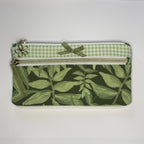 Pencil Case-2 Sections-Jungle Aria Petals Green Leaves on Dark Green-8.5"x4.25"