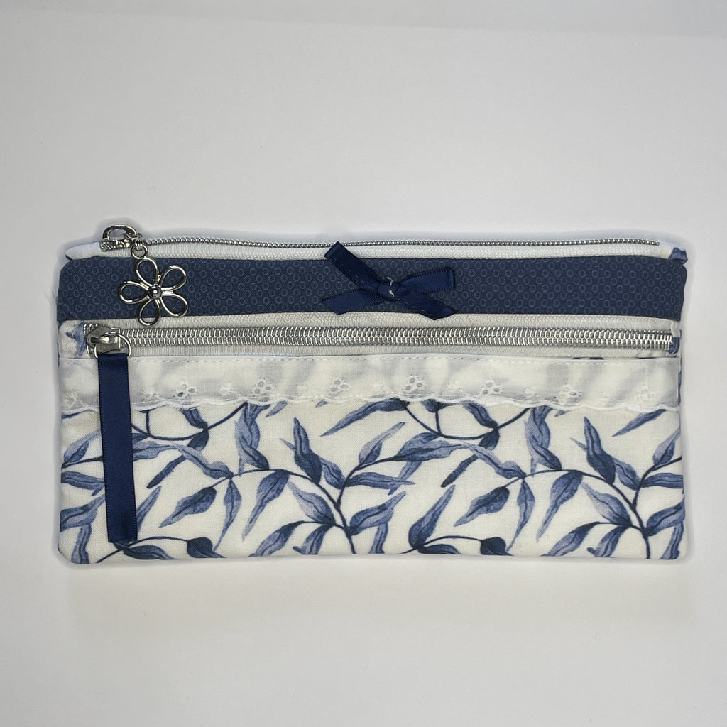 Pencil Case-2 Sections-Blue Willow Pattern on White-8.5"x4.25"