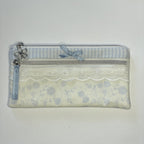Pencil Case-2 Sections-Rose Floral Sketchy Vine Pattern Blue on Ivory-8.5"x4.25"