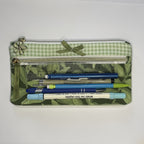 Pencil Case-2 Sections-Jungle Aria Petals Green Leaves on Dark Green-8.5"x4.25"