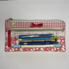Pencil Case-2 Sections-Rose Floral Vine Pattern White on Dark Pink-8.5"x4.25"